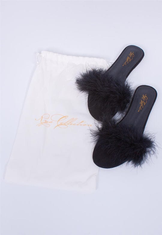 Feather Slippers - Black