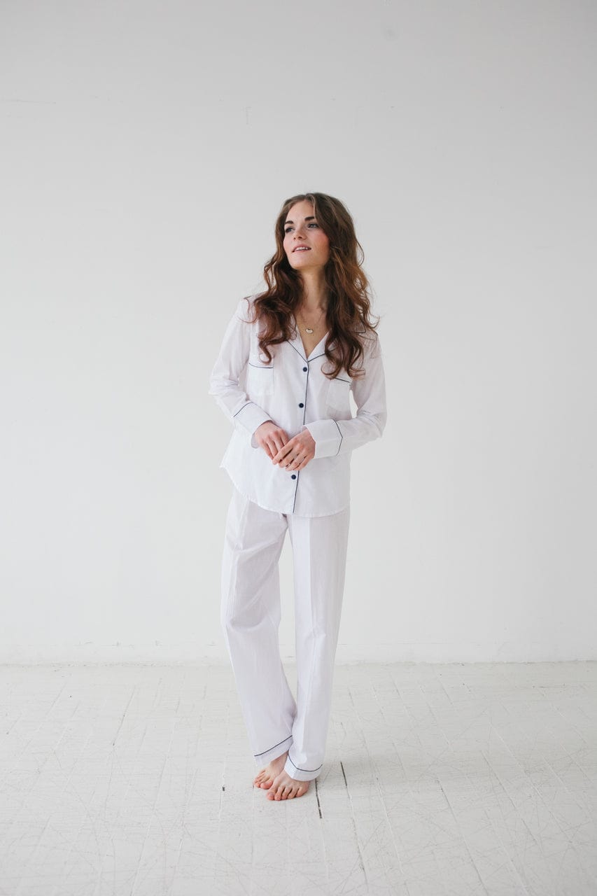 Salua Lingerie White/Neon Pink / S Classic Brushed Pima Cottom PJs White