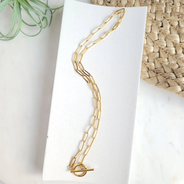 18k Gold Plated Paper Clip Chain with Toggle Clasp Chérie Amour