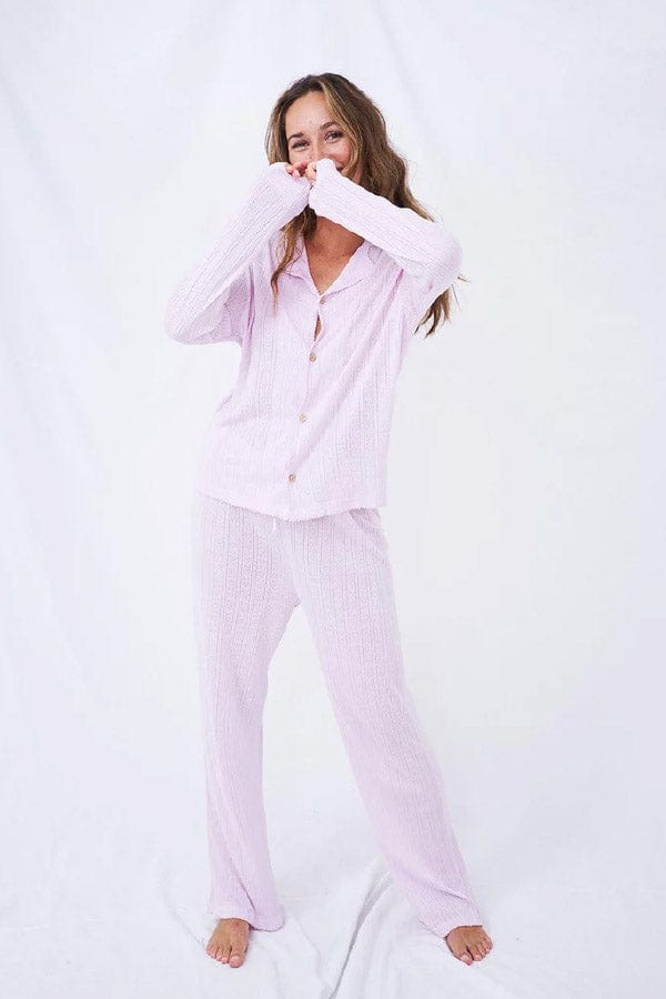 Stripe &amp; Stare Sleepwear &amp; Loungewear Lilac / XS Pointelle Knit Long Pyjama Set - Lilac