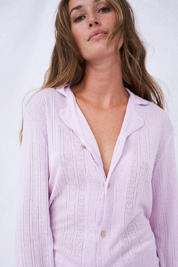 Stripe &amp; Stare Sleepwear &amp; Loungewear Pointelle Knit Long Pyjama Set - Lilac