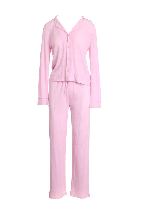 Pointelle Knit Long Pajama Set - Lilac