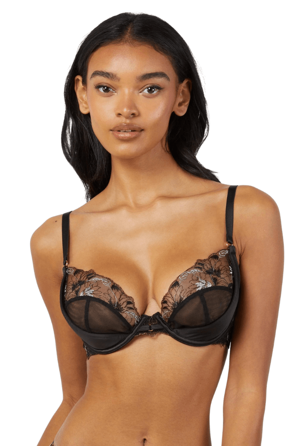 Wolf &amp; Whistle Aria Lace Plunge Bra - Black and Gold