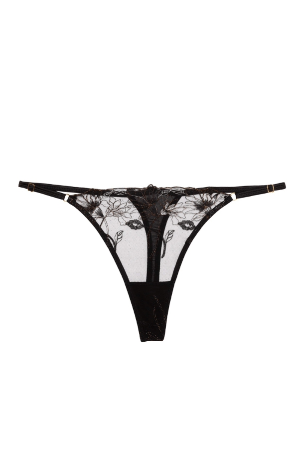Wolf &amp; Whistle Aria Lace Strap Thong - Black and Gold