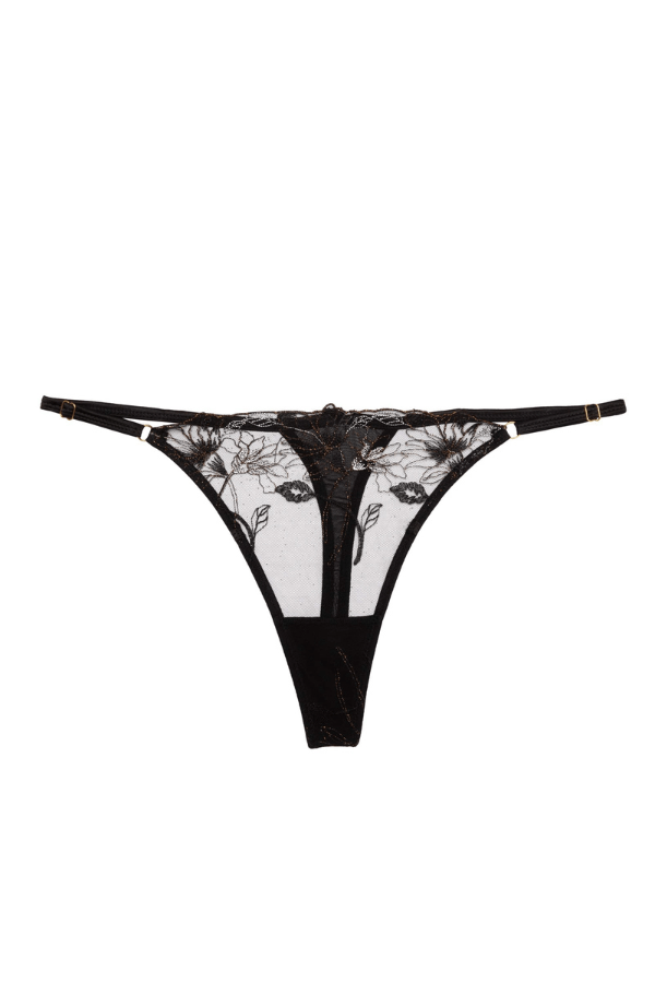 Aria Lace Strap Thong - Black and Gold - Chérie Amour