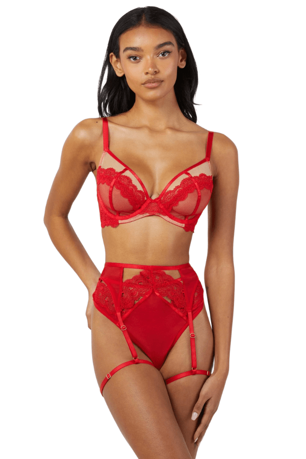 Wolf &amp; Whistle Red / XS Maisie Lace Trim Suspender Belt - Red