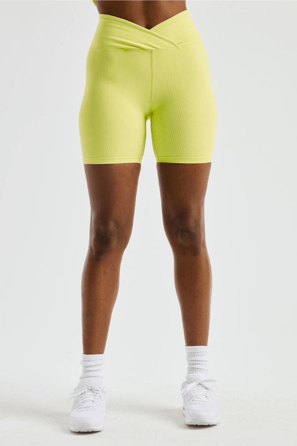 Year of Ours Shorts Cyber Lime / S Ribbed V Waist Biker Short - Lime