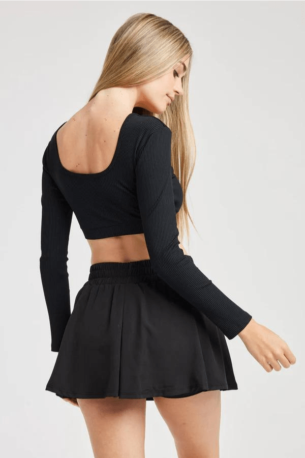 Year of Ours Top Ribbed Cropped Long Sleeve - Black
